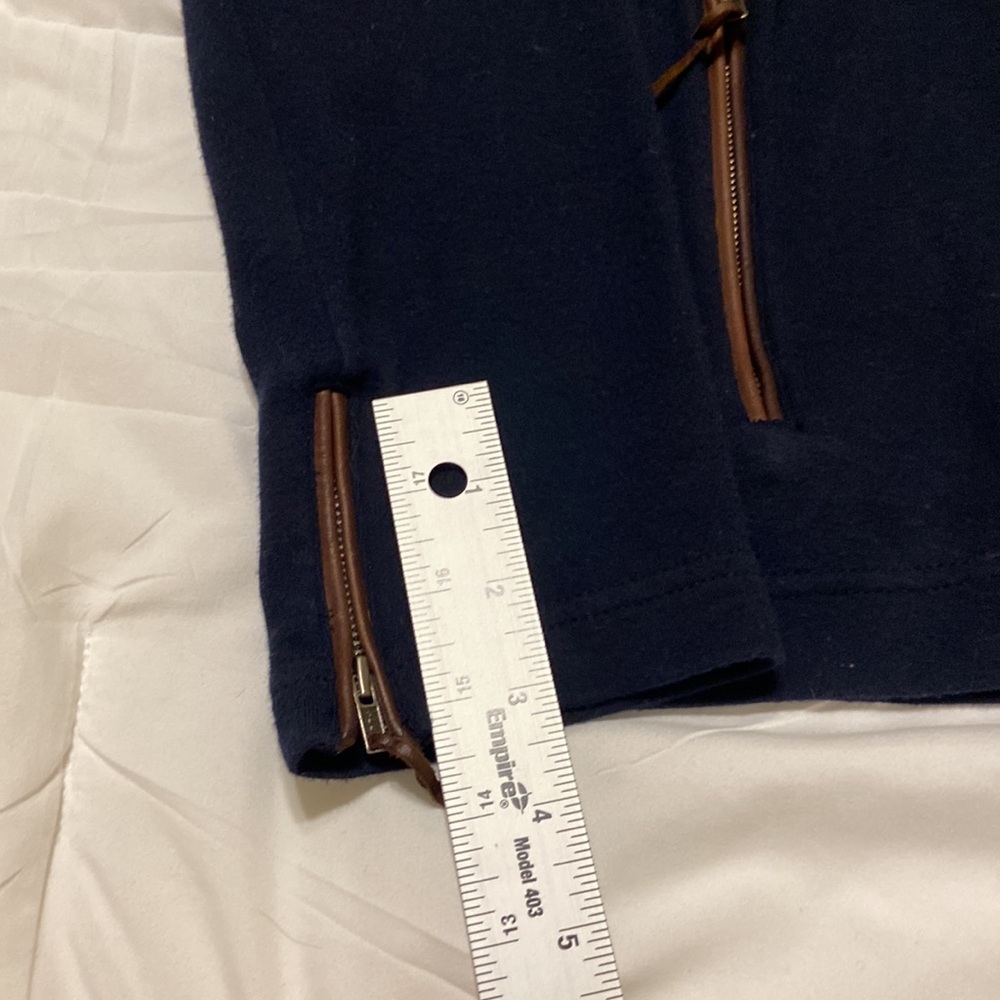 Ralph Lauren Navy Full Zip Up Mock Sweater, Navy/Brown Faux Trim Size M, EUC - Picture 11 of 13